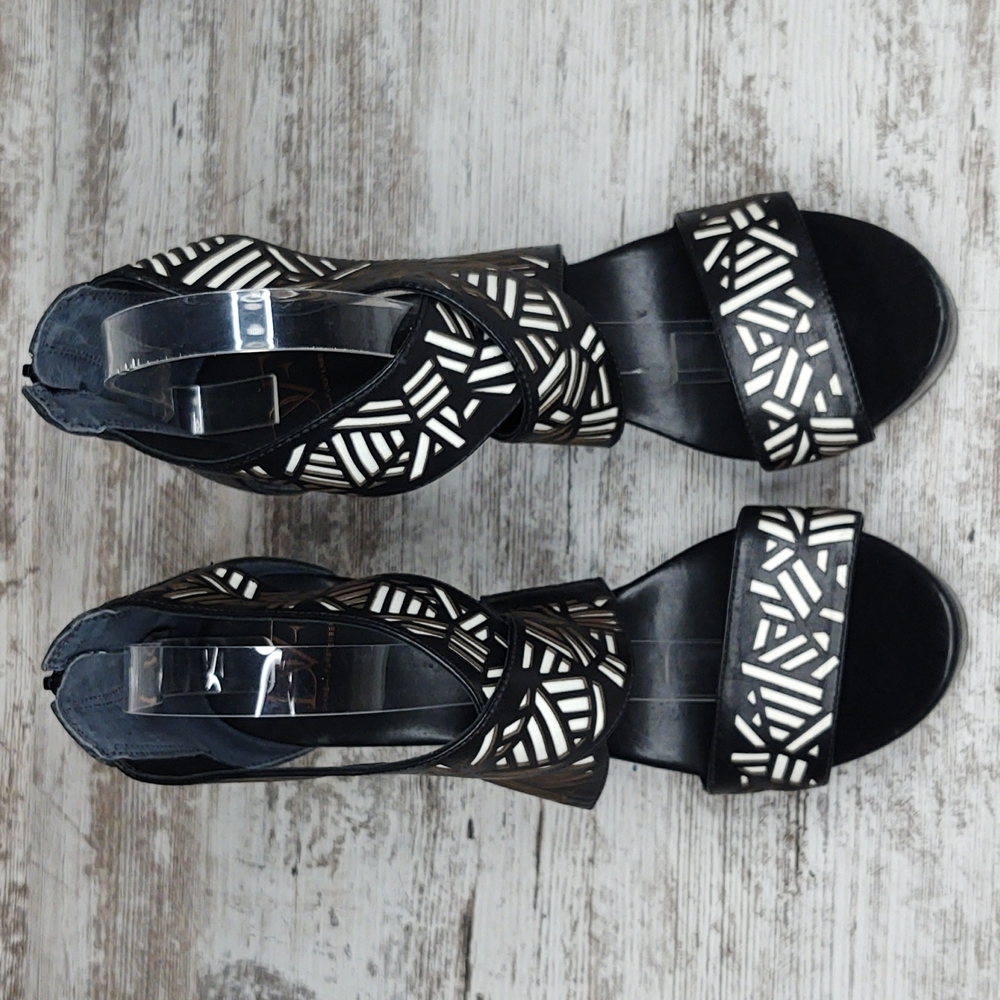 Diane Von Furstenberg Black Cutout Leather Wedge Sandals - Picture 9 of 15